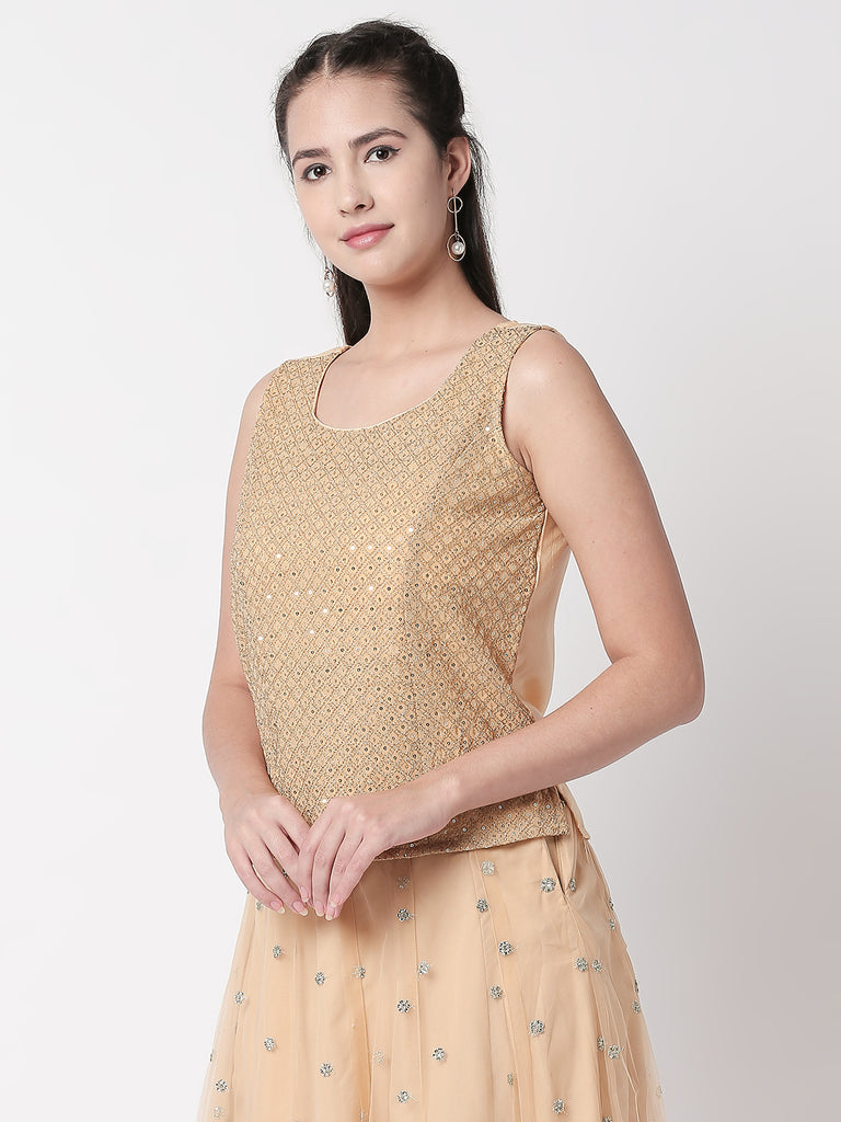 Women Straight Sleeveless Gold Crop Top