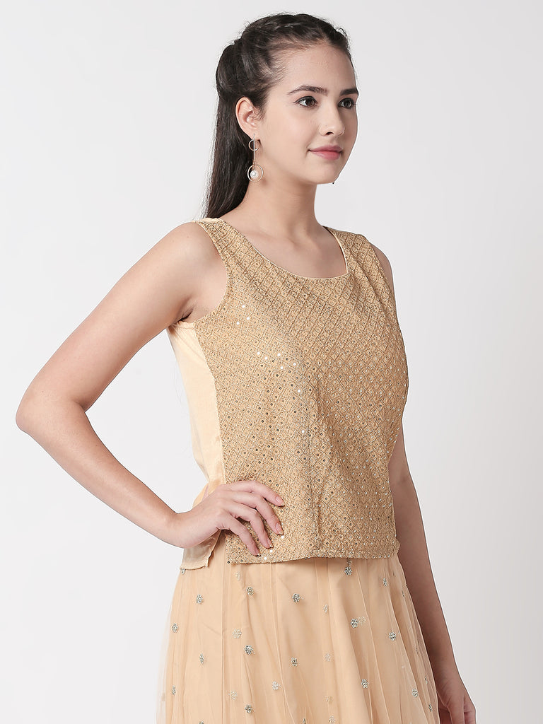 Women Straight Sleeveless Gold Crop Top