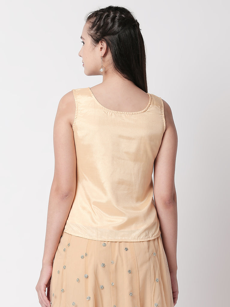 Women Straight Sleeveless Gold Crop Top