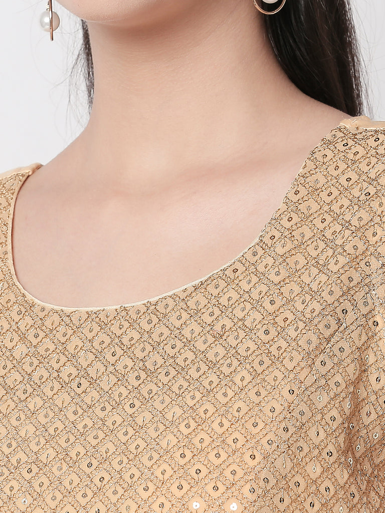 Women Straight Sleeveless Gold Crop Top