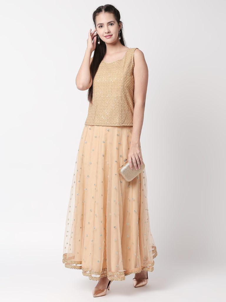 Women Straight Sleeveless Gold Crop Top