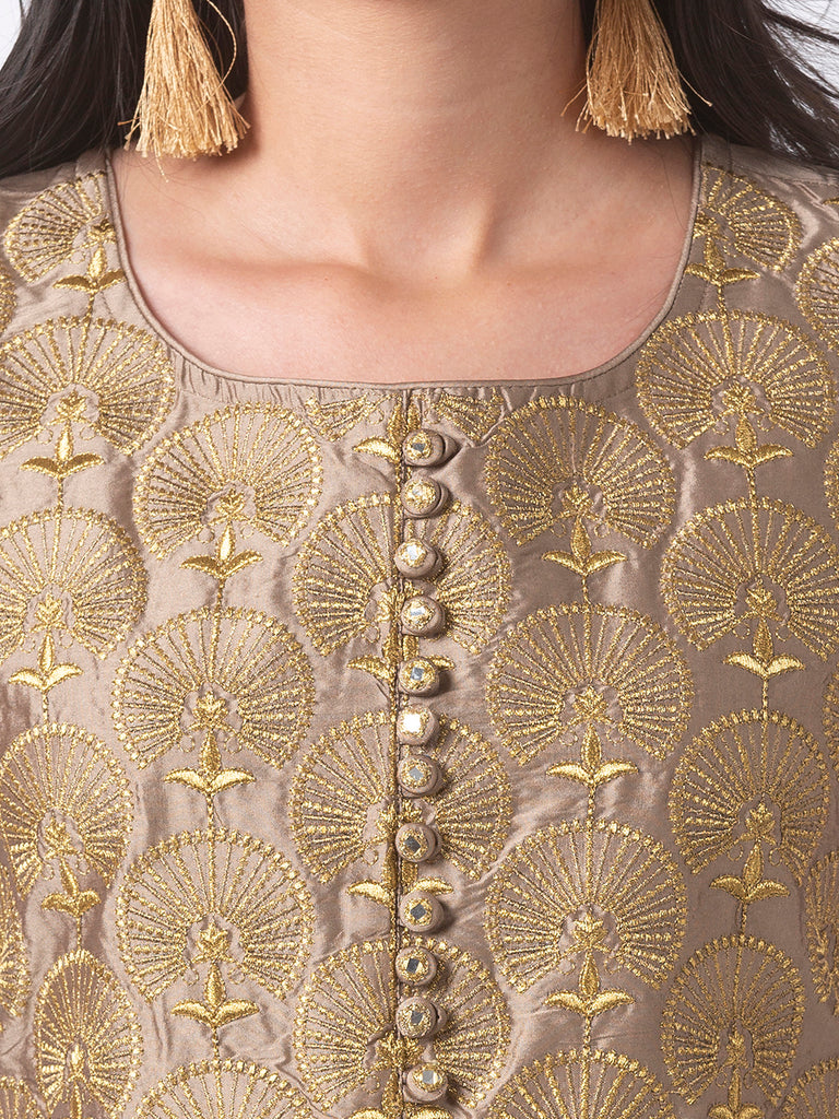 Festive Women Gathered Sleeveless Beige Gown