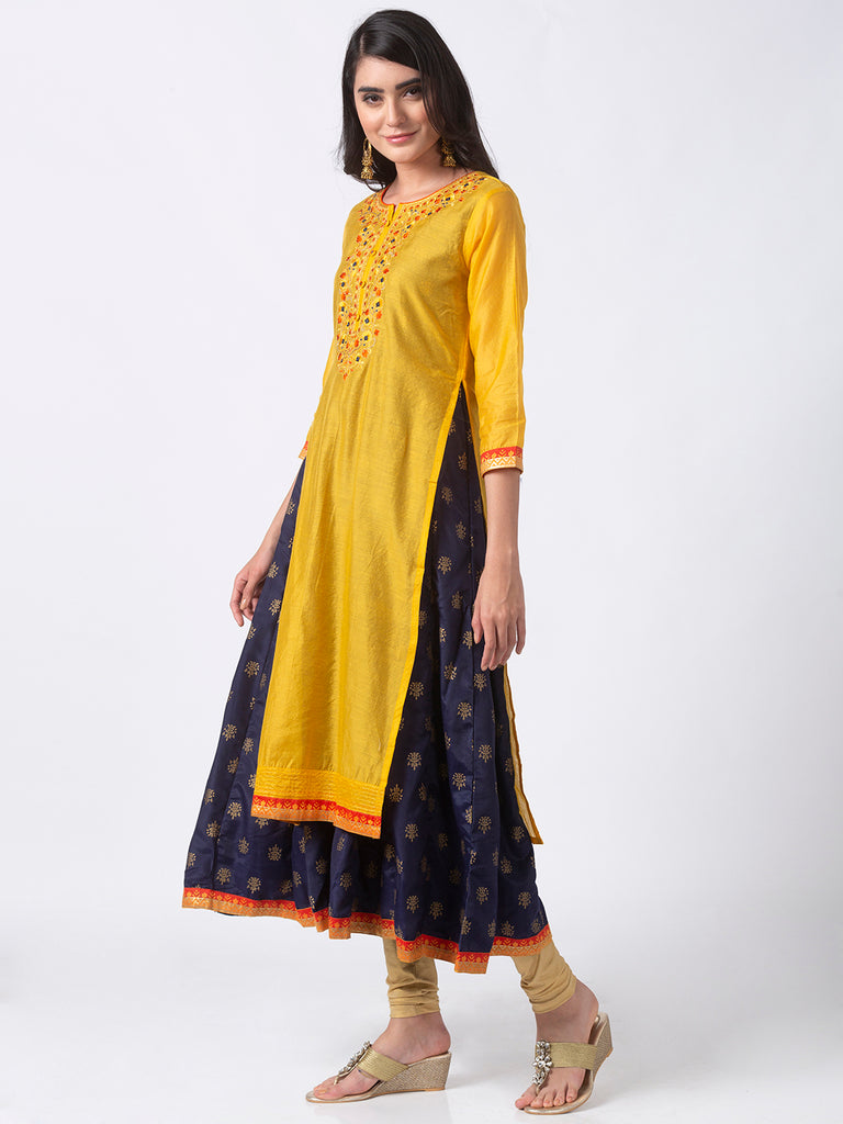 Festive Women Twin Sleeveless Yellow Kurta