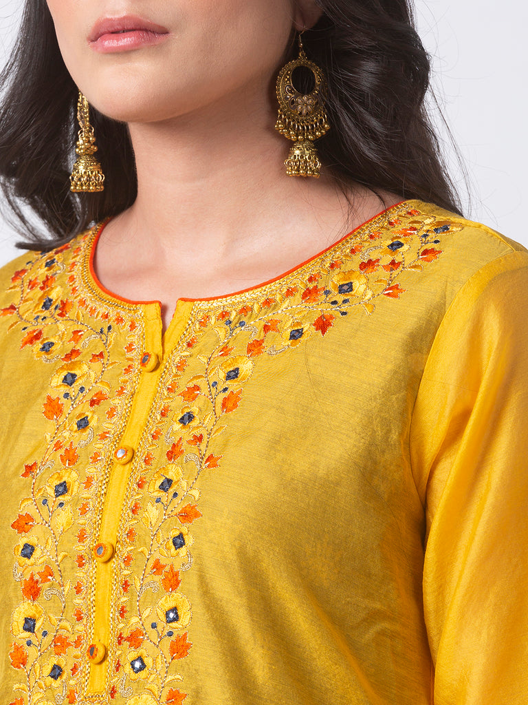 Festive Women Twin Sleeveless Yellow Kurta