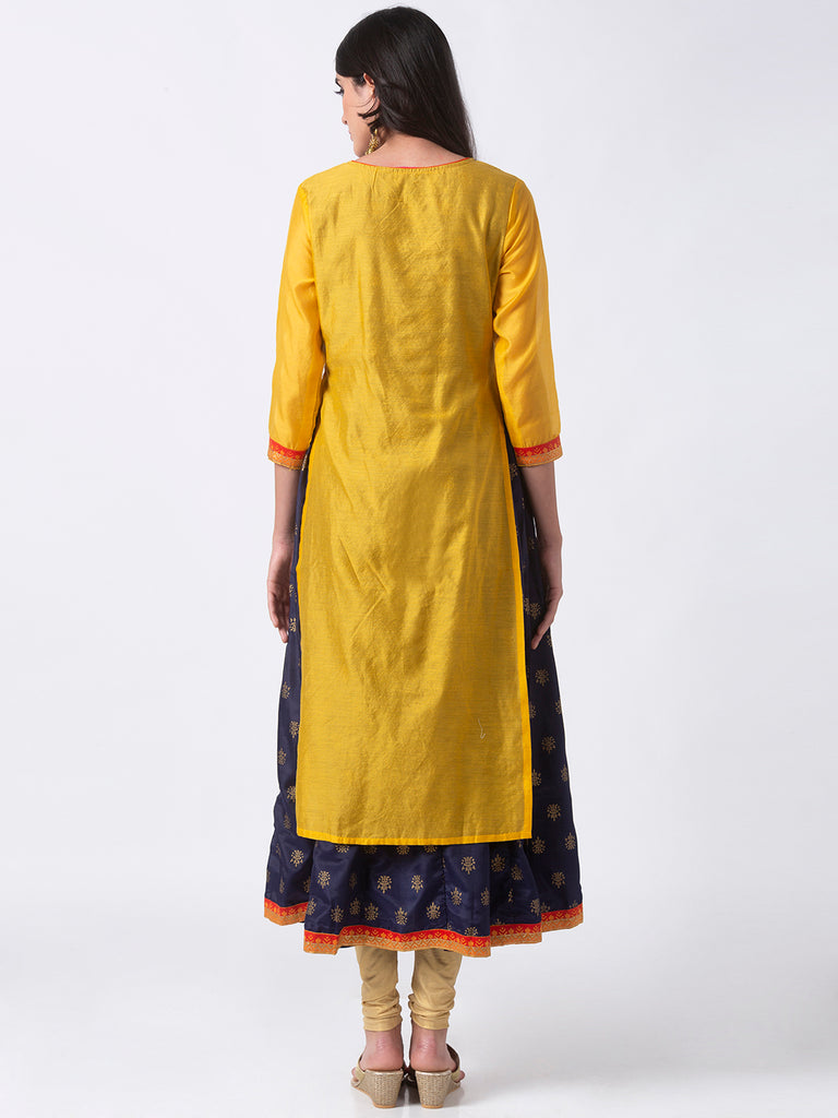 Festive Women Twin Sleeveless Yellow Kurta