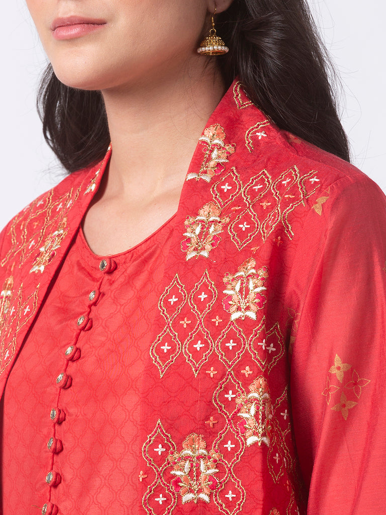 Women Cape Kurta Three-Fourth Coral Kurta