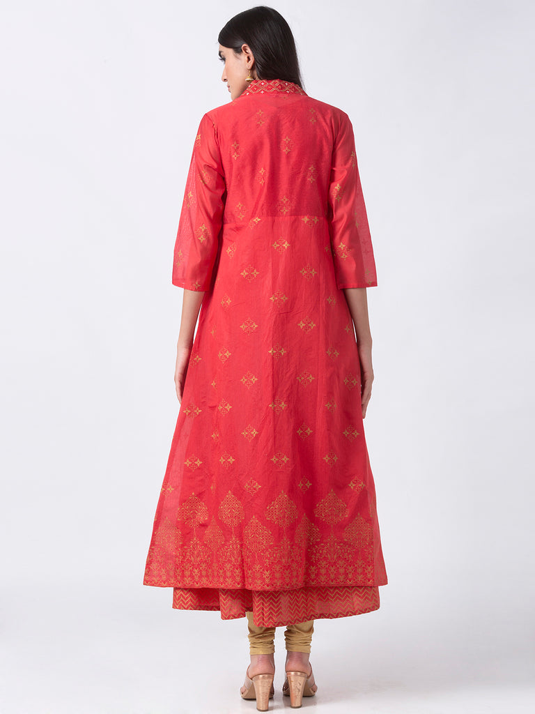 Women Cape Kurta Three-Fourth Coral Kurta