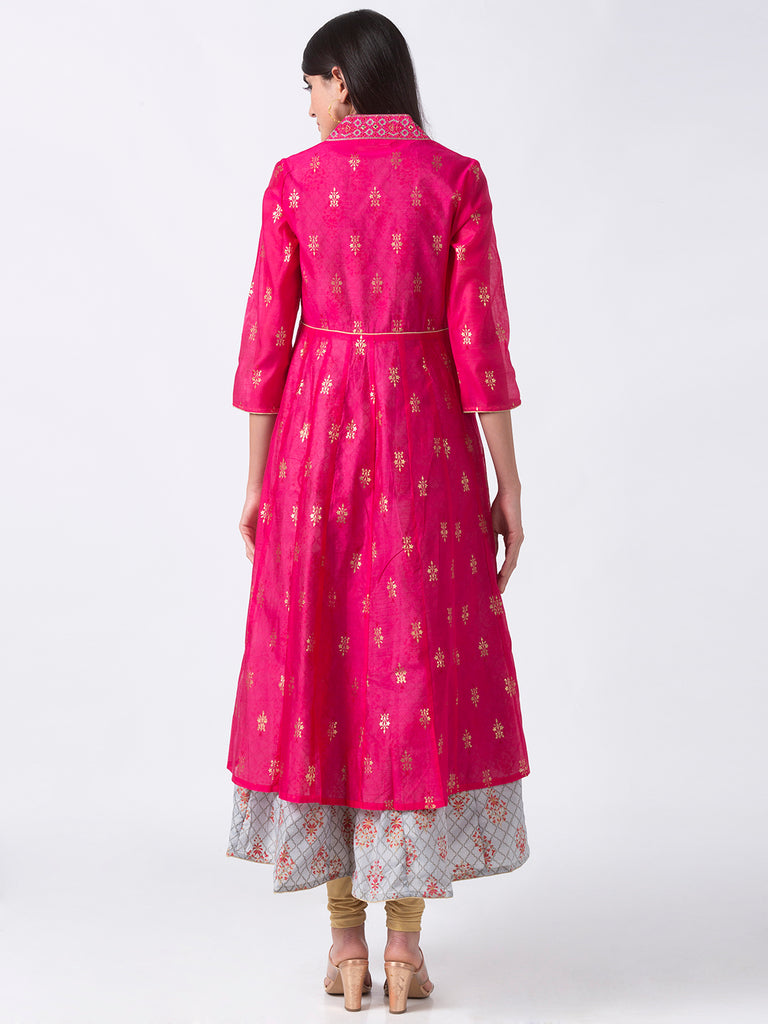 Festive Women Cape Kurta Three-Fourth Fuchsia Kurta