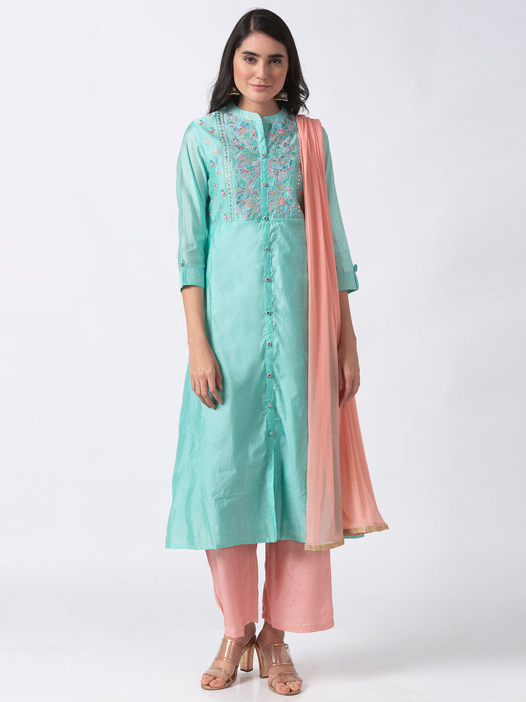 Festive Women Straight Three-Fourth Sap Green Skd