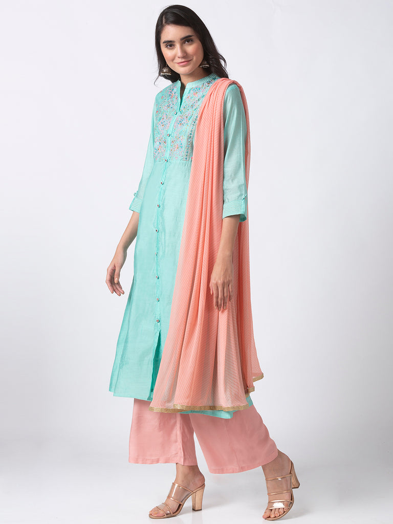 Festive Women Straight Three-Fourth Sap Green Skd