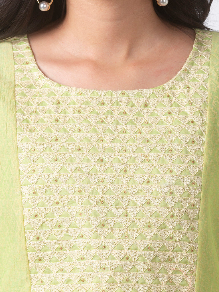 Festive Women A Line Three-Fourth Green Kurta