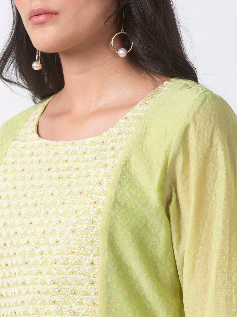 Festive Women A Line Three-Fourth Green Kurta