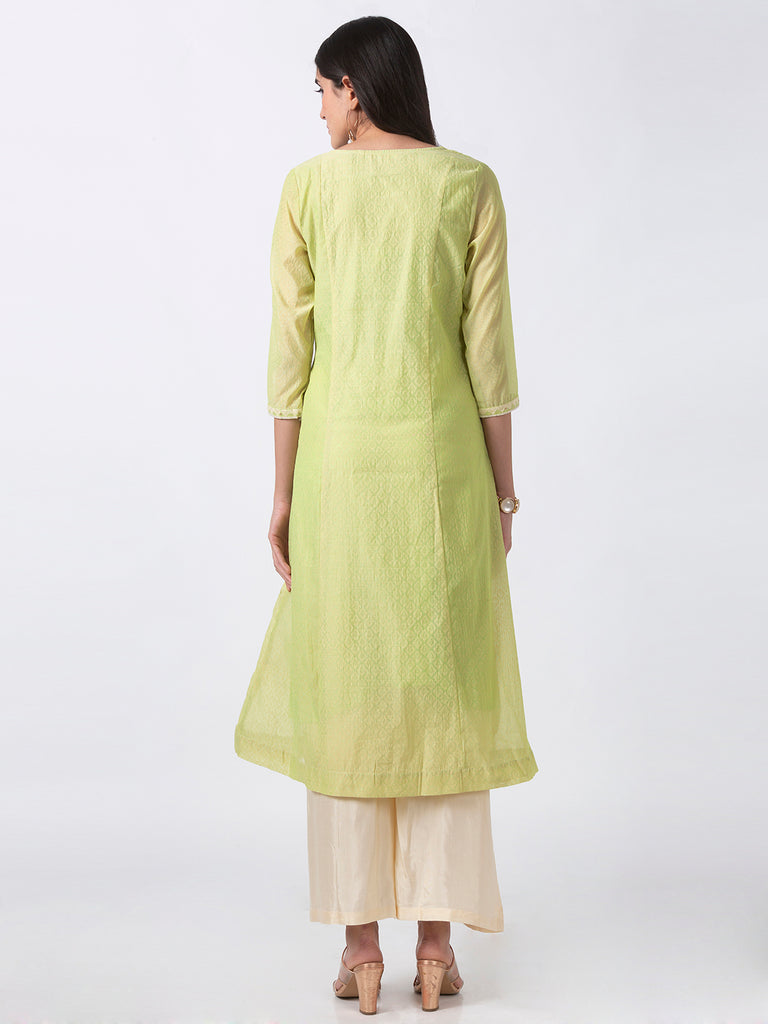 Festive Women A Line Three-Fourth Green Kurta