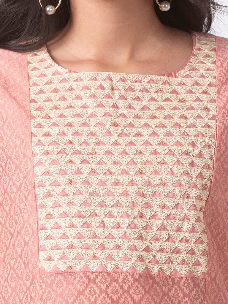 Festive Women A Line Three-Fourth Peach Kurta