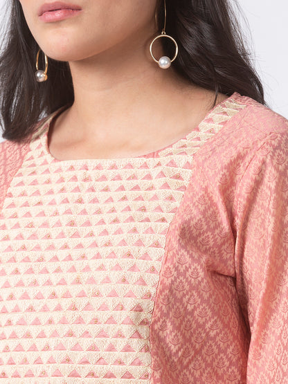 Festive Women A Line Three-Fourth Peach Kurta