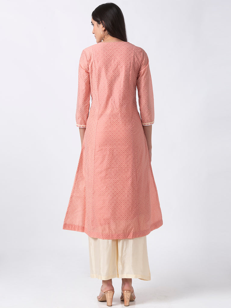 Festive Women A Line Three-Fourth Peach Kurta