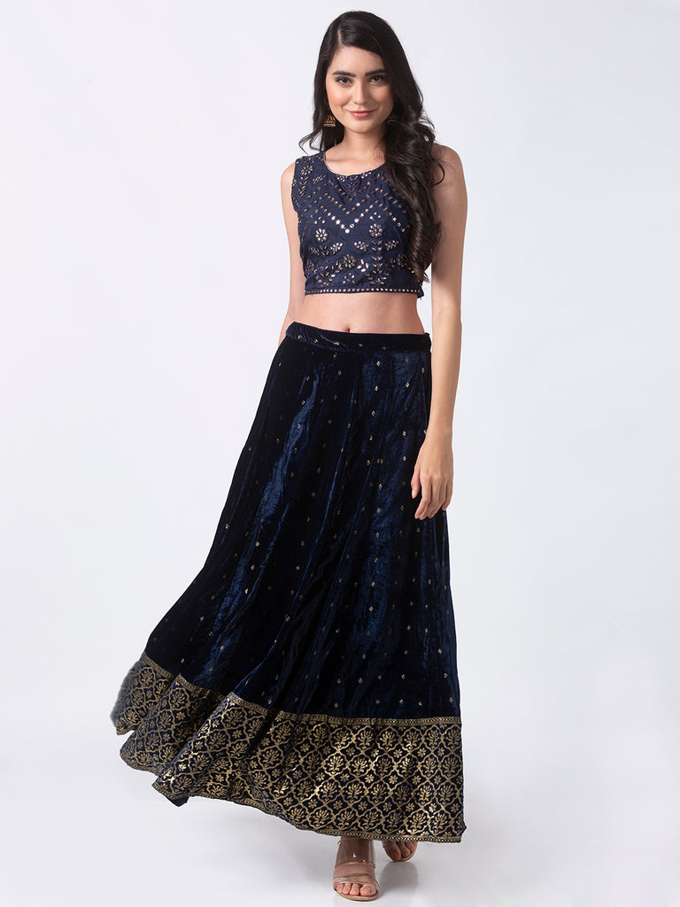 Women Straight Sleeveless Navy Crop Top