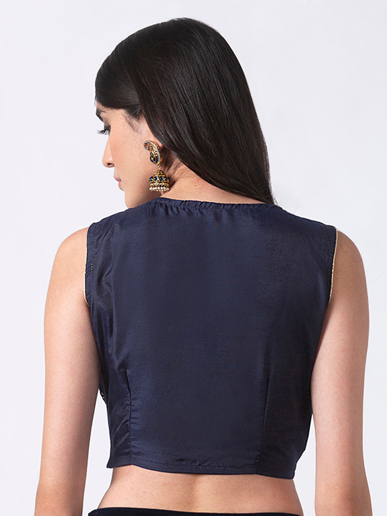 Women Straight Sleeveless Navy Crop Top