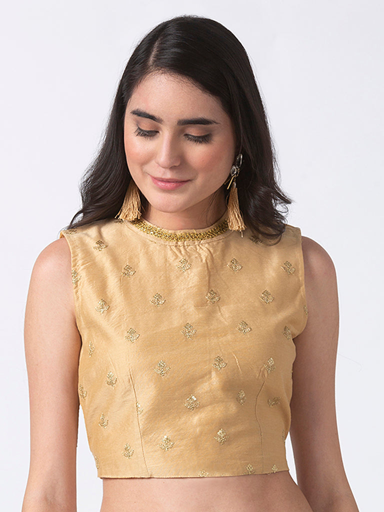 Women Straight Sleeveless Gold Crop Top