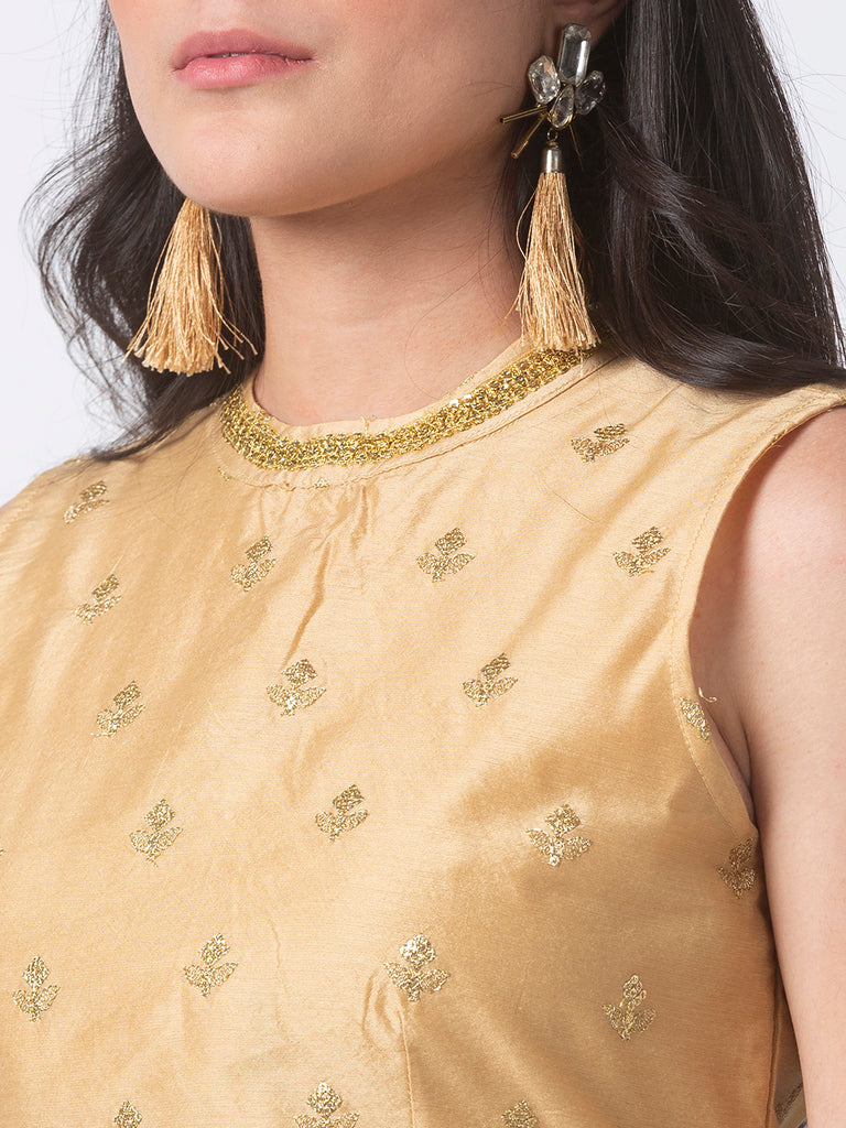 Women Straight Sleeveless Gold Crop Top
