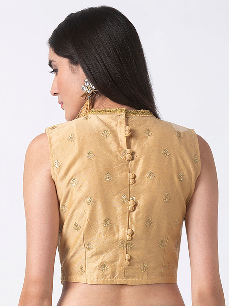 Women Straight Sleeveless Gold Crop Top