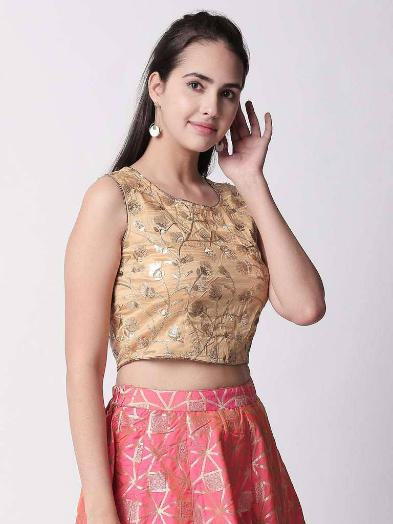 Women Straight Sleeveless Gold Crop Top