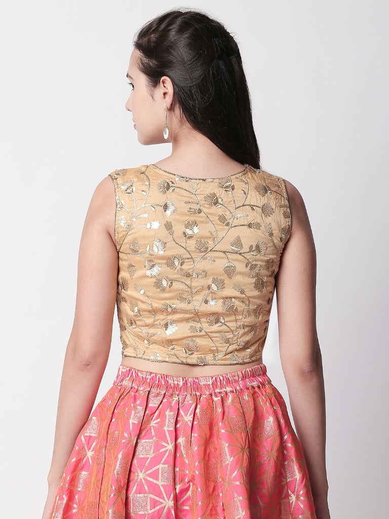 Women Straight Sleeveless Gold Crop Top