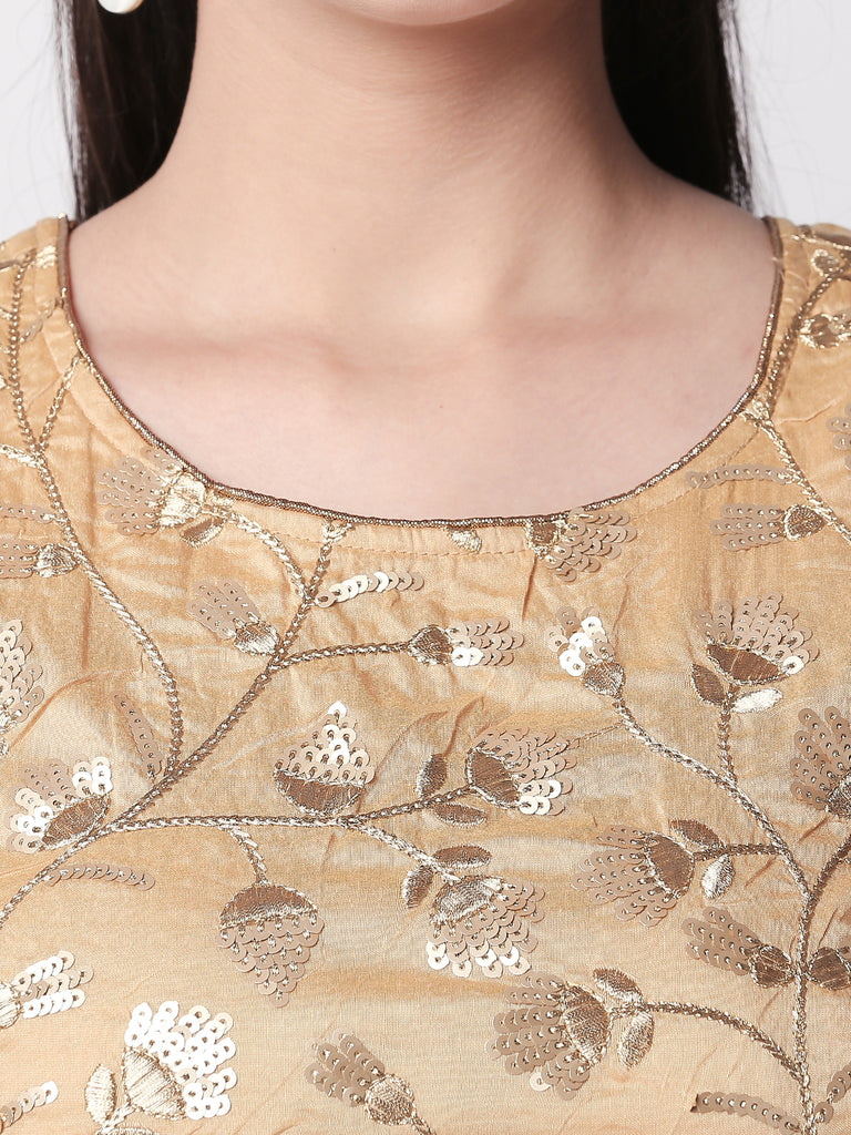 Women Straight Sleeveless Gold Crop Top