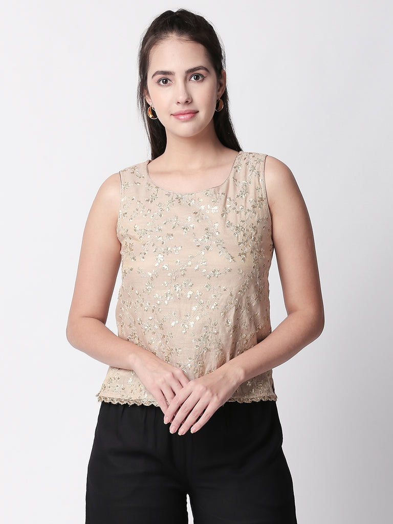 Women Straight Sleeveless Gold Crop Top