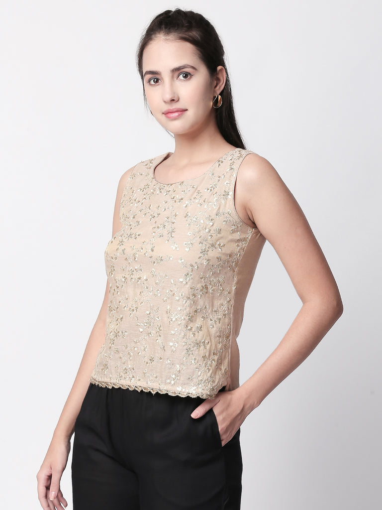 Women Straight Sleeveless Gold Crop Top