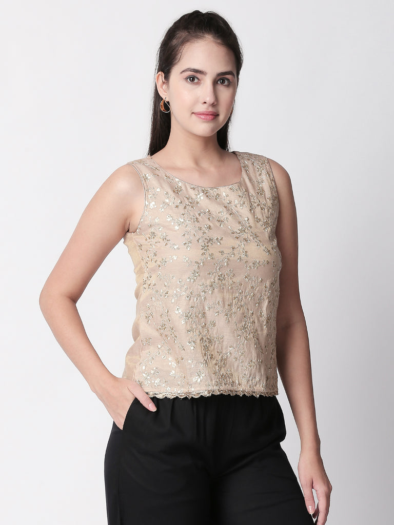 Women Straight Sleeveless Gold Crop Top