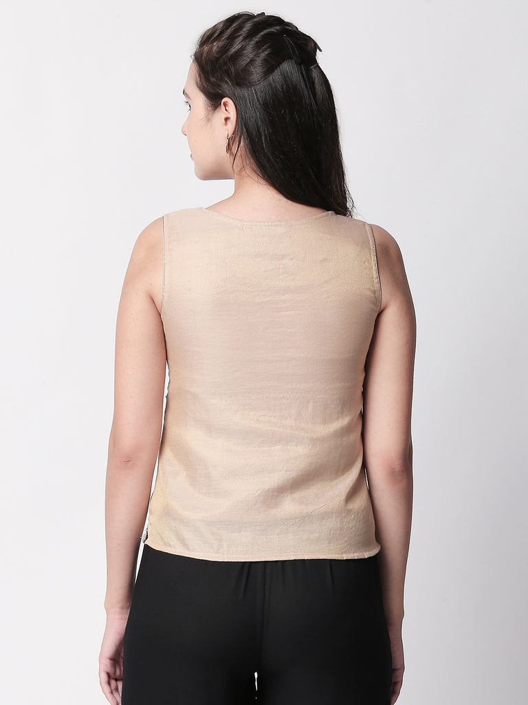 Women Straight Sleeveless Gold Crop Top
