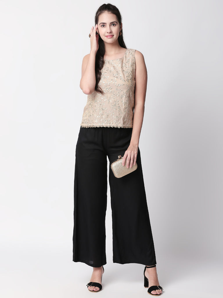 Women Straight Sleeveless Gold Crop Top