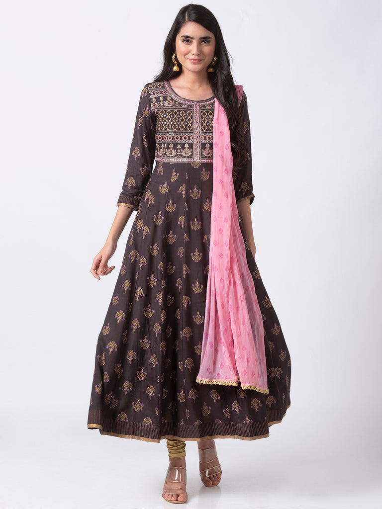 Festive Women Kalidar Three-Fourth Brown Kd