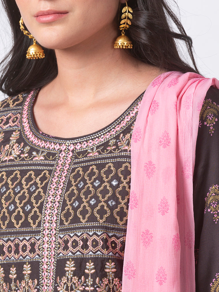 Festive Women Kalidar Three-Fourth Brown Kd
