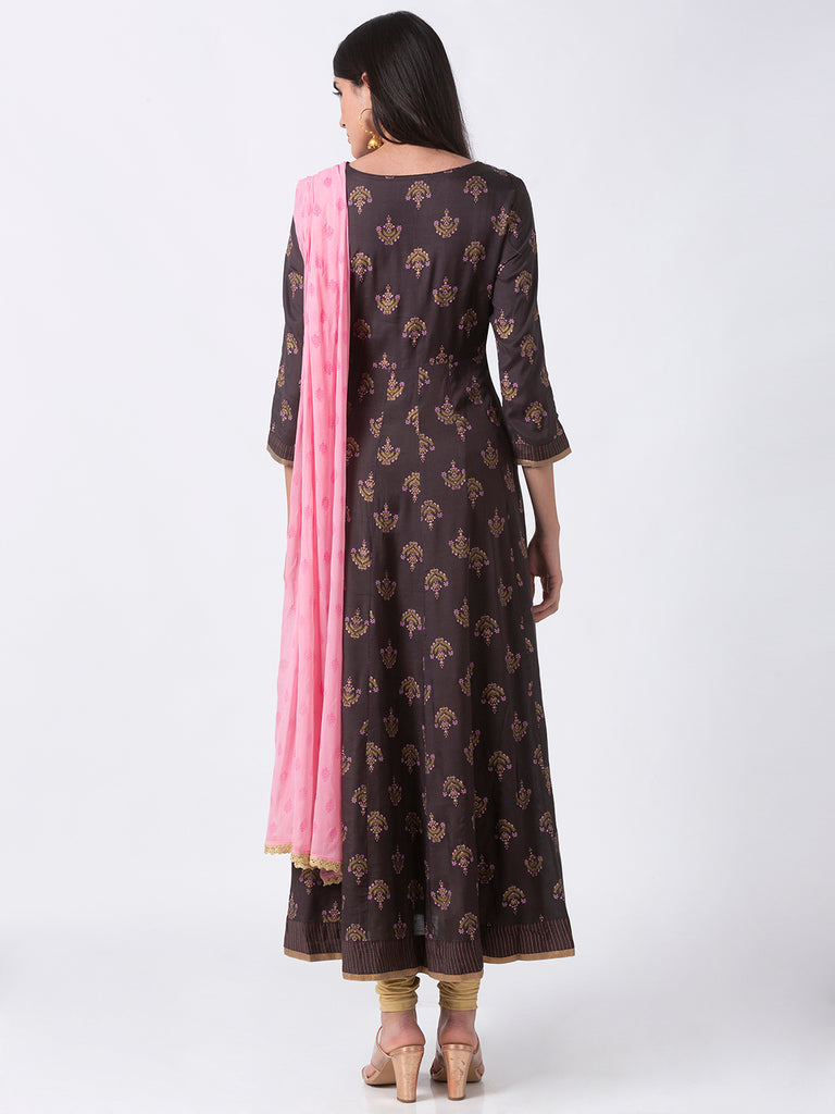 Festive Women Kalidar Three-Fourth Brown Kd