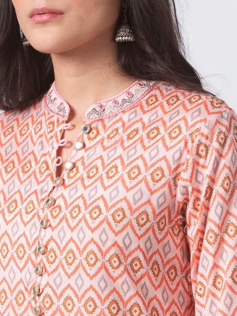 Women Straight Three-Fourth Pink Kurta