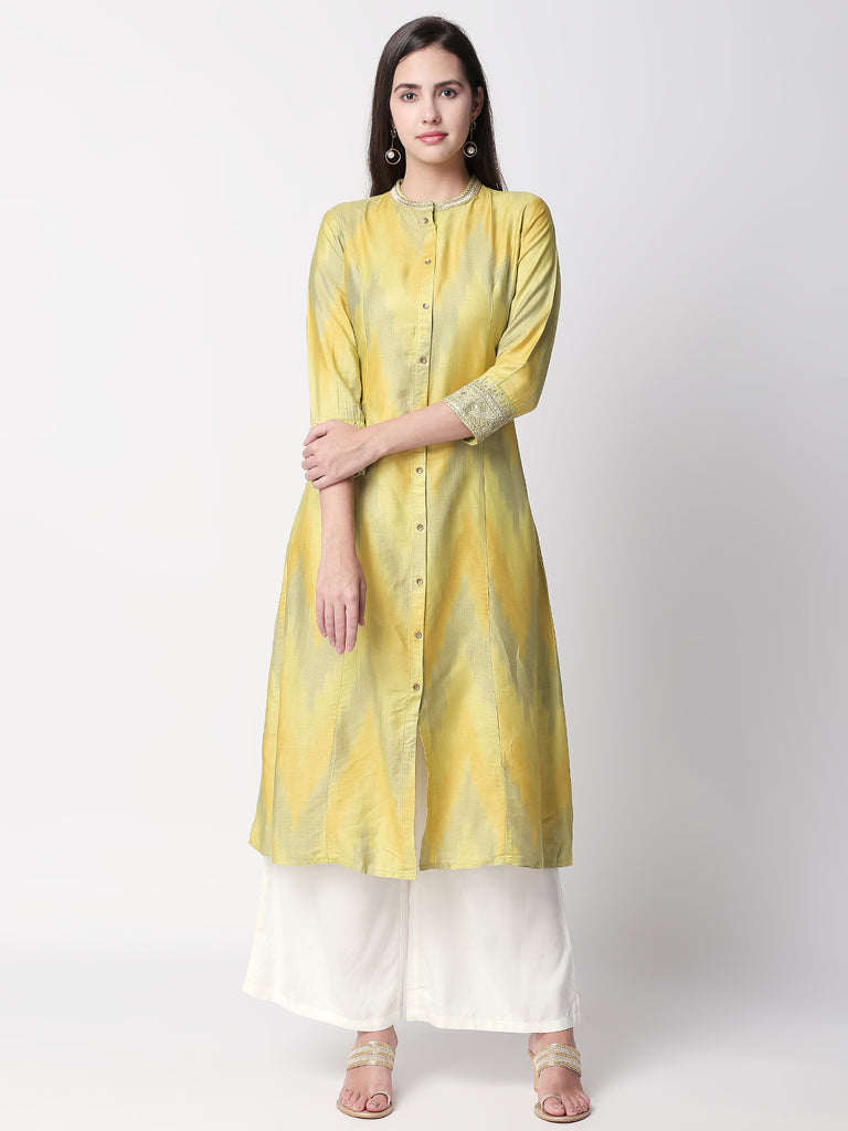 Festive Women A Line Three-Fourth Green Kurta