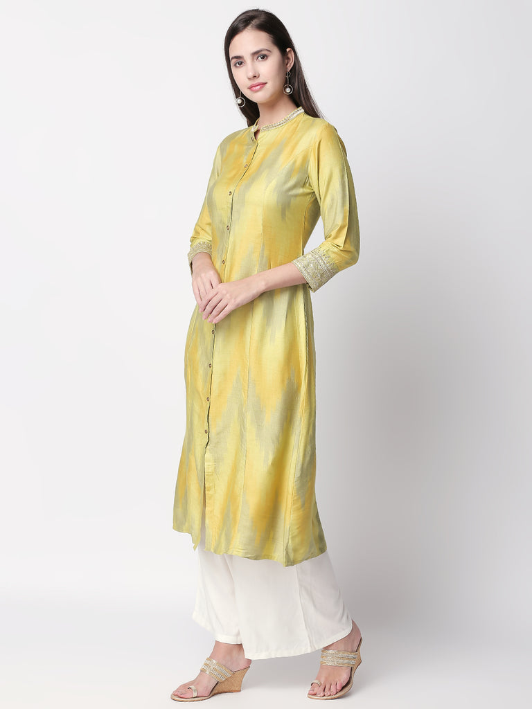 Festive Women A Line Three-Fourth Green Kurta