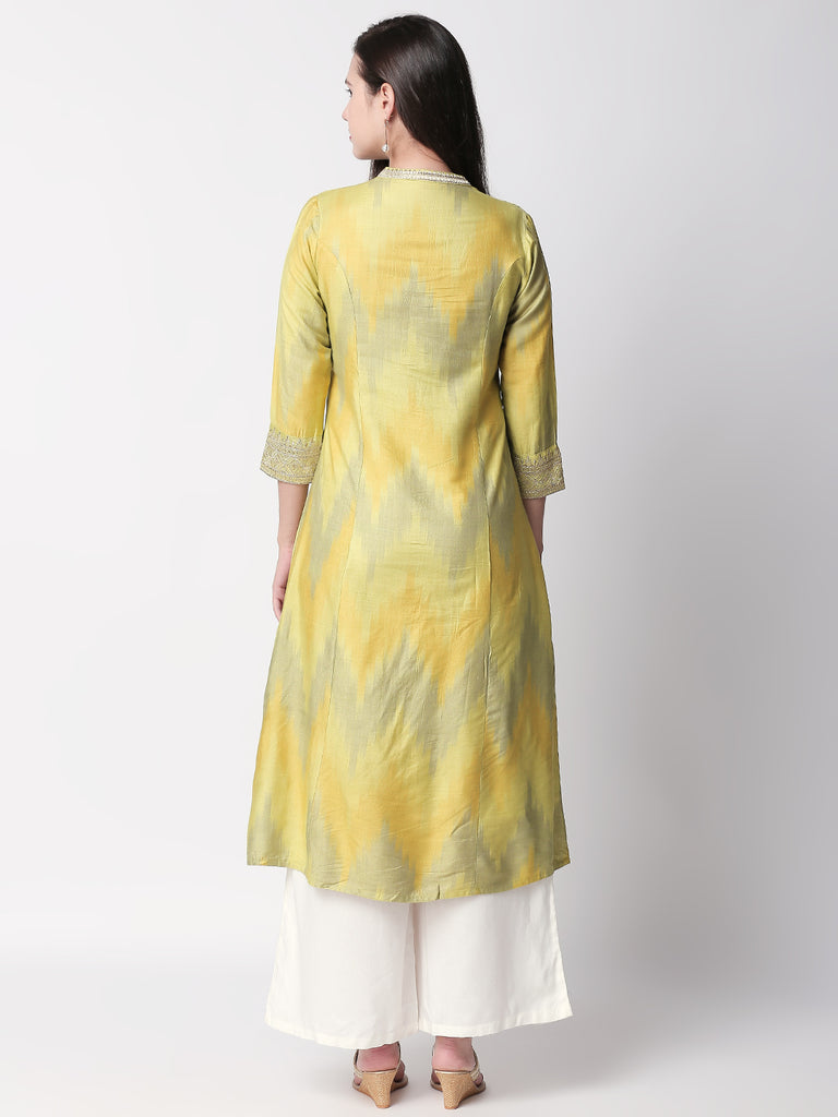 Festive Women A Line Three-Fourth Green Kurta