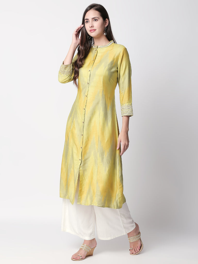 Festive Women A Line Three-Fourth Green Kurta