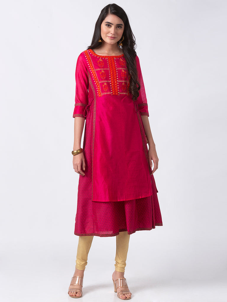 Women Twin Three-Fourth Fuchsia Kurta