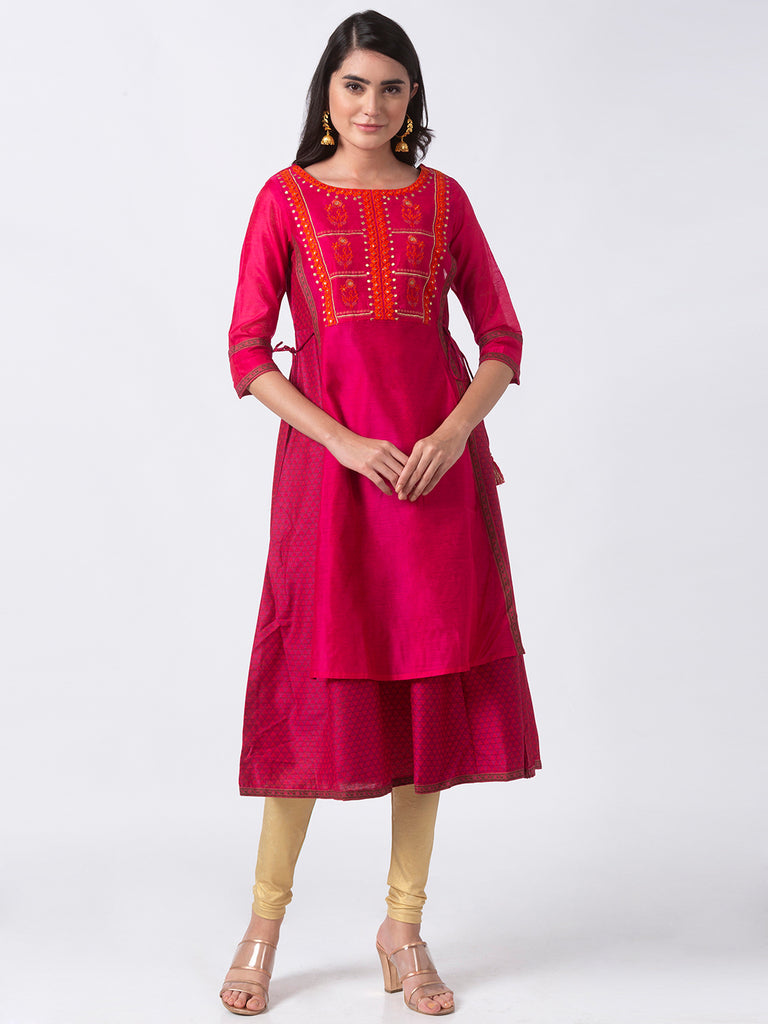 Women Twin Three-Fourth Fuchsia Kurta