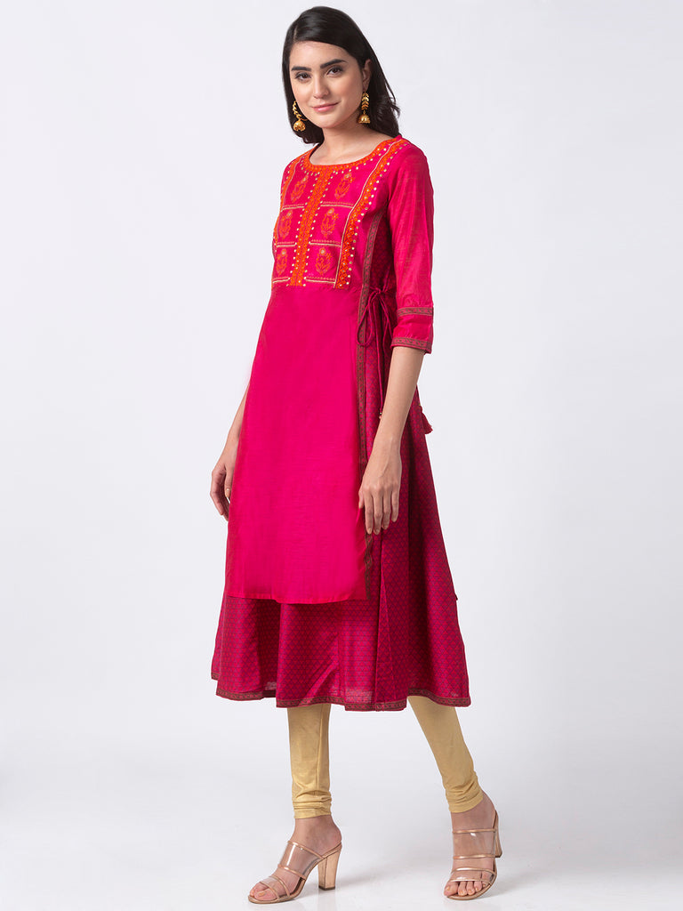 Women Twin Three-Fourth Fuchsia Kurta
