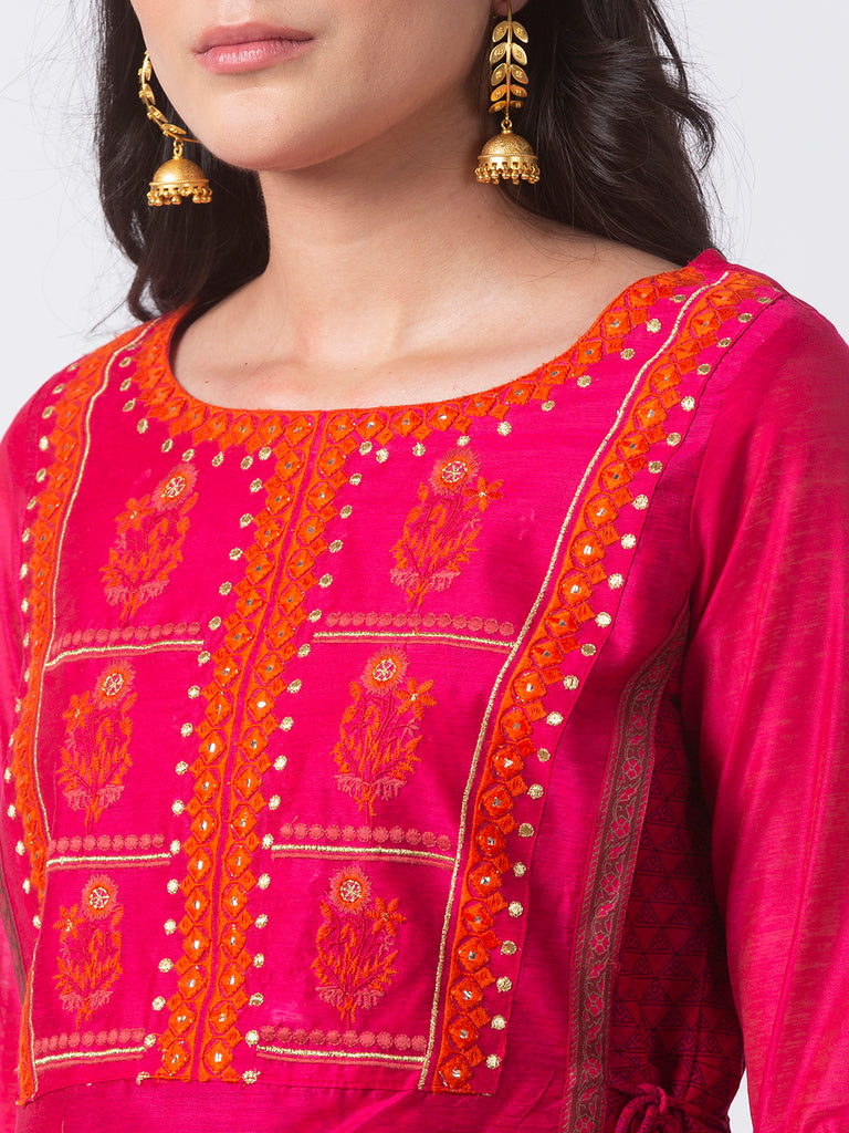 Women Twin Three-Fourth Fuchsia Kurta