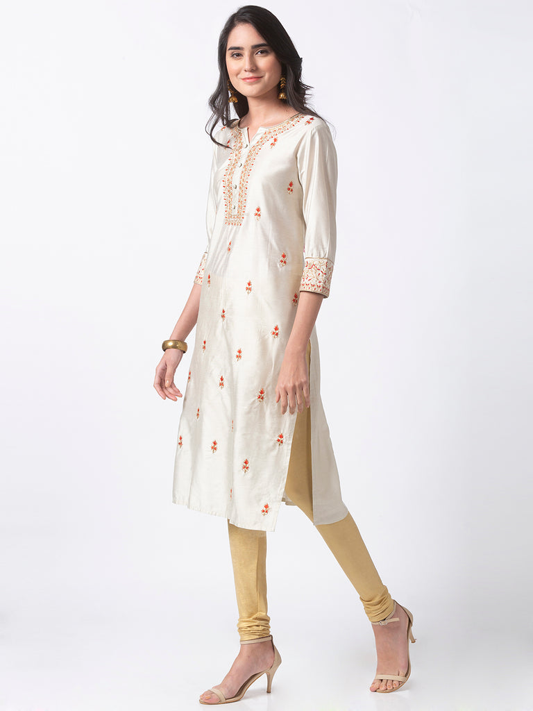 Festive Women Straight Three-Fourth Grey Kurta