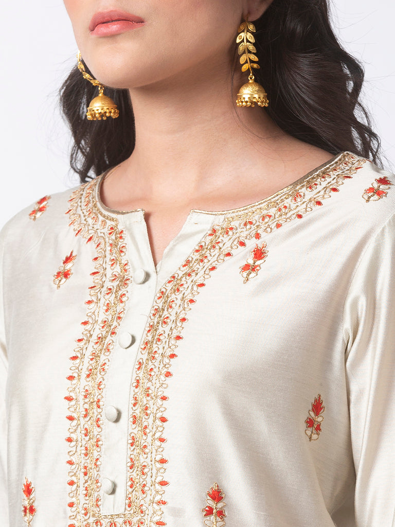 Festive Women Straight Three-Fourth Grey Kurta