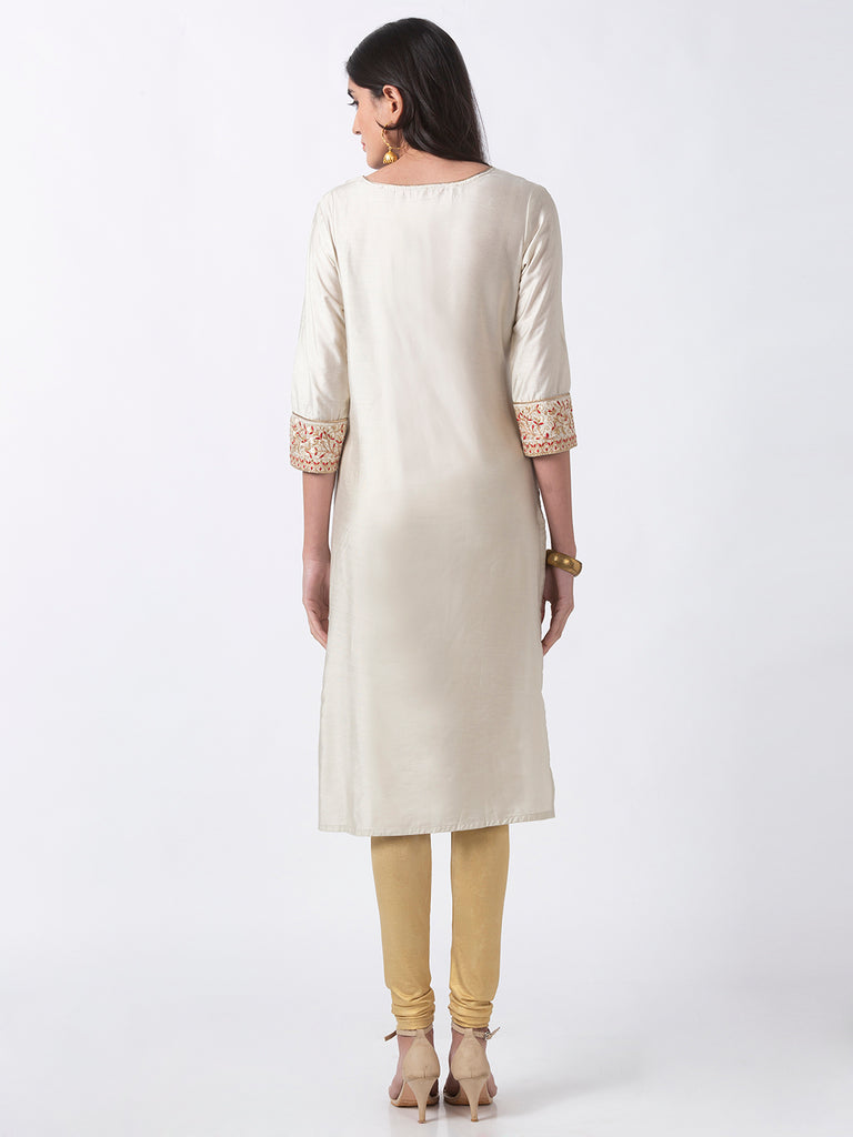Festive Women Straight Three-Fourth Grey Kurta