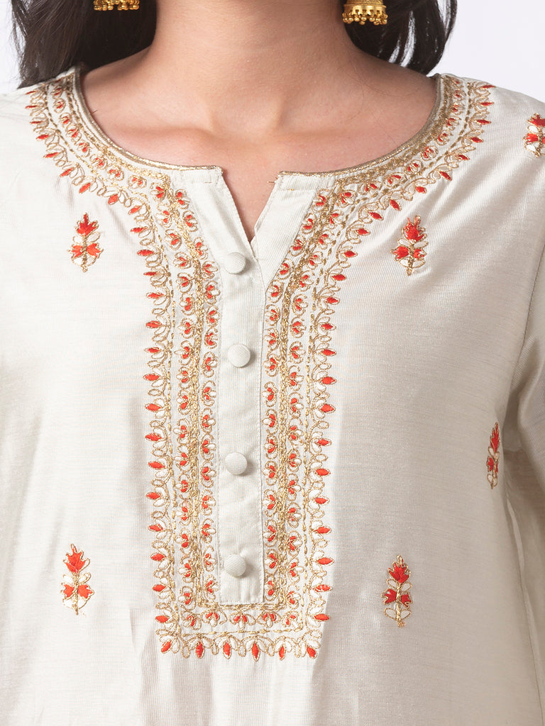 Festive Women Straight Three-Fourth Grey Kurta