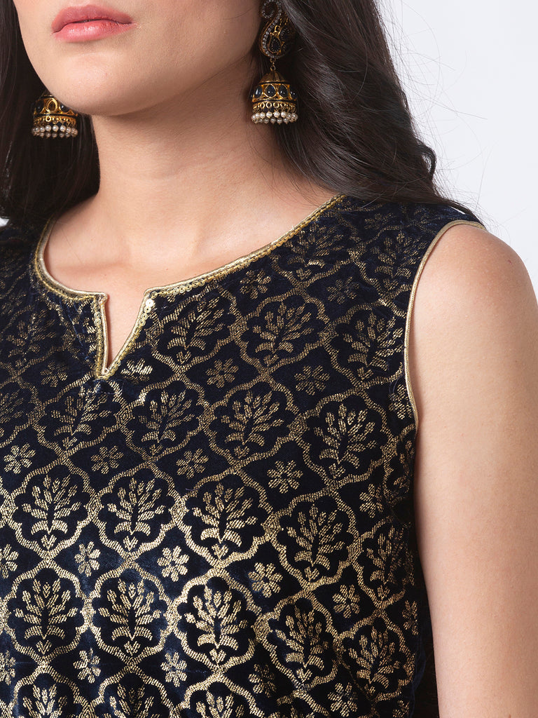 Women Straight Three-Fourth Navy Kurta